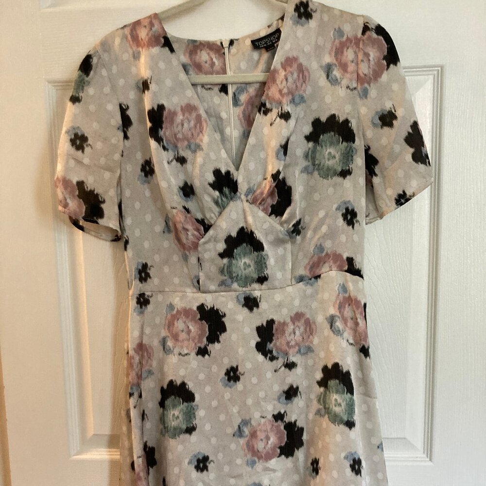 Topshop retro cream floral satin dress
